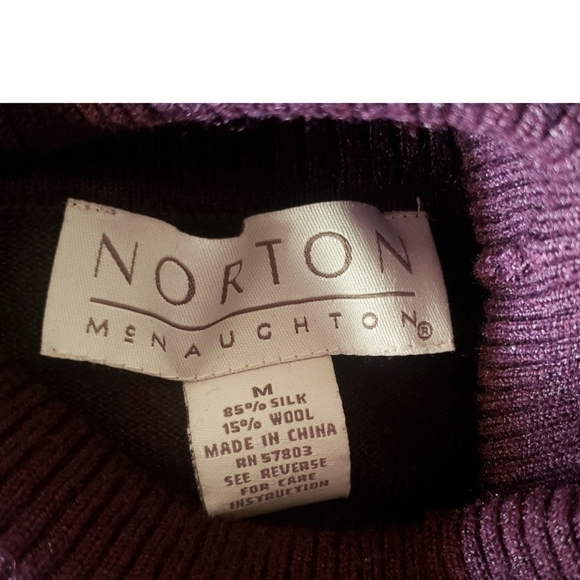 Vintage 90s Norton McNaughton Turtleneck Burgundy Silk Wool Sweater Classic M - Picture 9 of 10